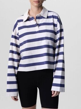 MATE THE LABEL 100% Organic Cotton Structured Striped Polo, Size M